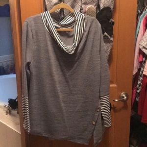 Grey sweatshirt cowl neck